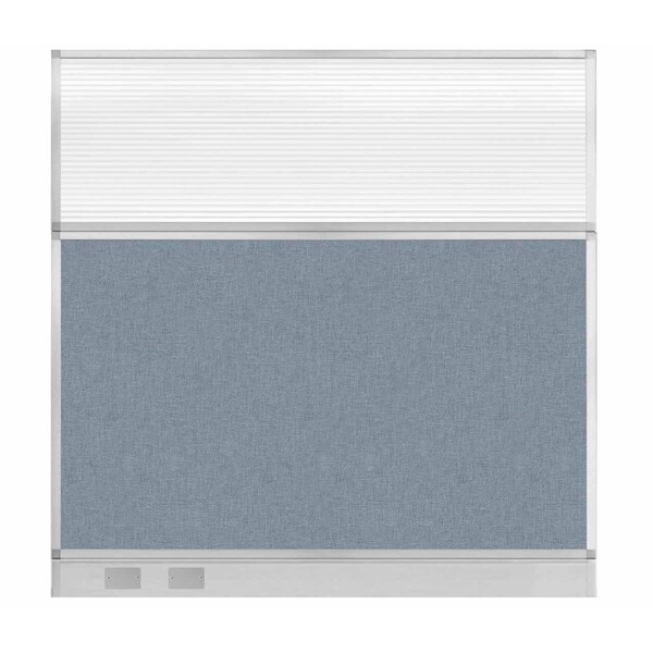 Hush Panel Cubicle Partition 6' x 6' Powder Blue Fabric Clear Fluted Window w/ Cable Channel